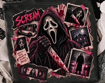 Vintage Halloween Ghostface Png Shirt, Horror Movie Characters Graphic Tee, Sublimation Designs, Spooky Season Shirt PNG, Scary Slasher