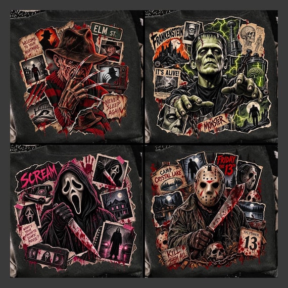 Vintage Halloween Horror PNG Bundle, Horror Movie Shirt Designs, Slasher PNG, DTF Halloween Graphics, Halloween Sublimation