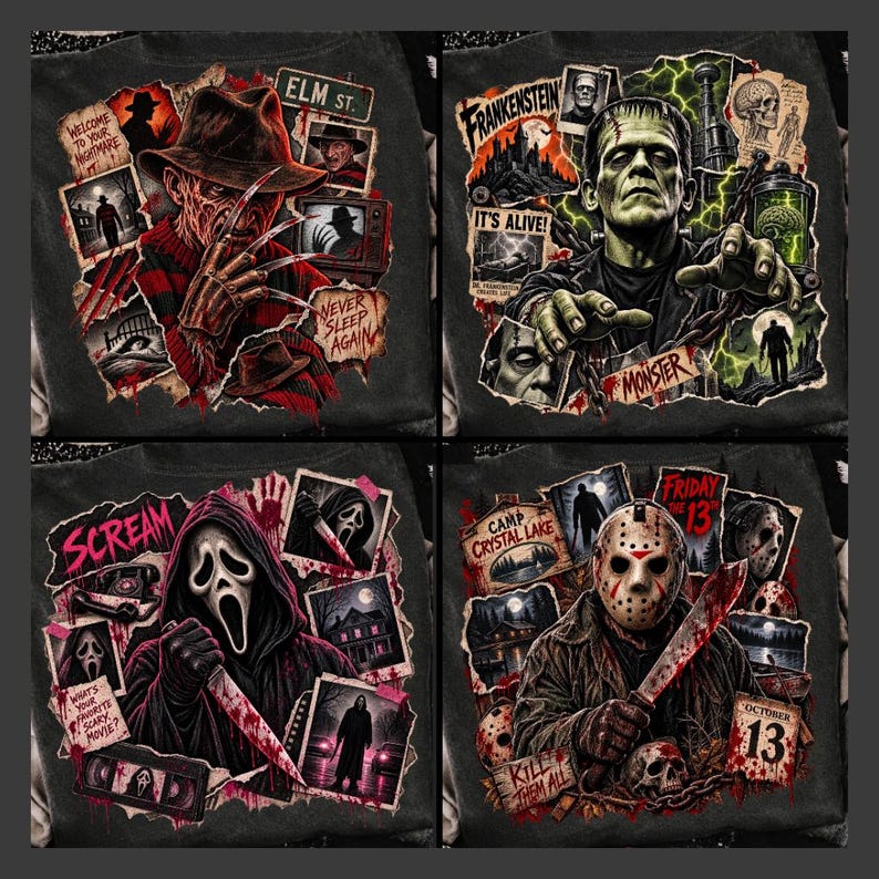 Vintage Halloween Horror PNG Bundle, Horror Movie Shirt Designs, Slasher PNG, DTF Halloween Graphics, Halloween Sublimation