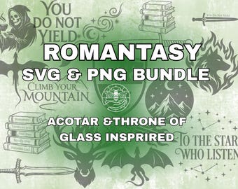 Paquete SVG de fantasía romántica. Acotar, Trono de Cristal, SJM, archivos de corte y pegatinas para libros de romance literario, sublimación, descarga digital.