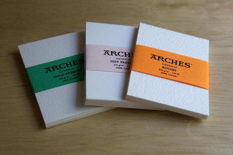 Arches Aquarelle Cold Pressed, Hot Pressed, Rough 300gsm Watercolor Paper Sample Pack ATC/ACEO, 2.5 inch by 3.5 inch