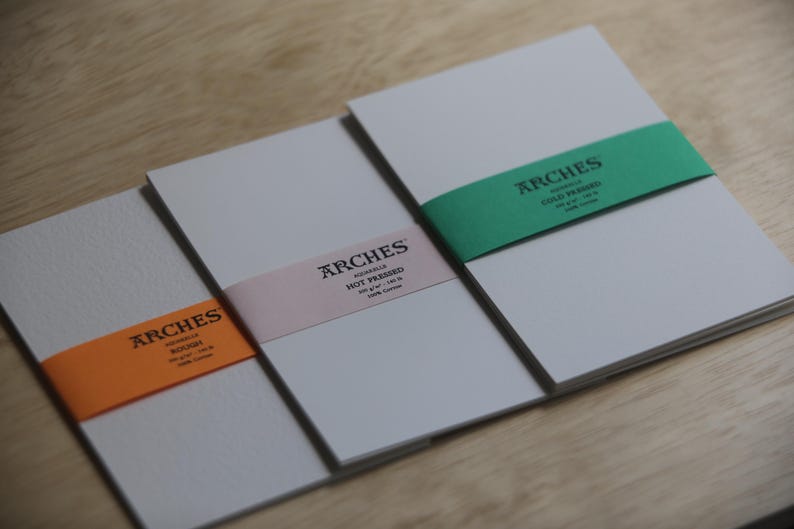 Arches Aquarelle Professional Artist-Grade Cold Pressed, Hot Pressed, Rough 300gsm Watercolor Paper Sample Pack available PRECUT in ATC/ACEO, 2.5 inch by 3.5 inch, 4" x 6" or 5" x 7".