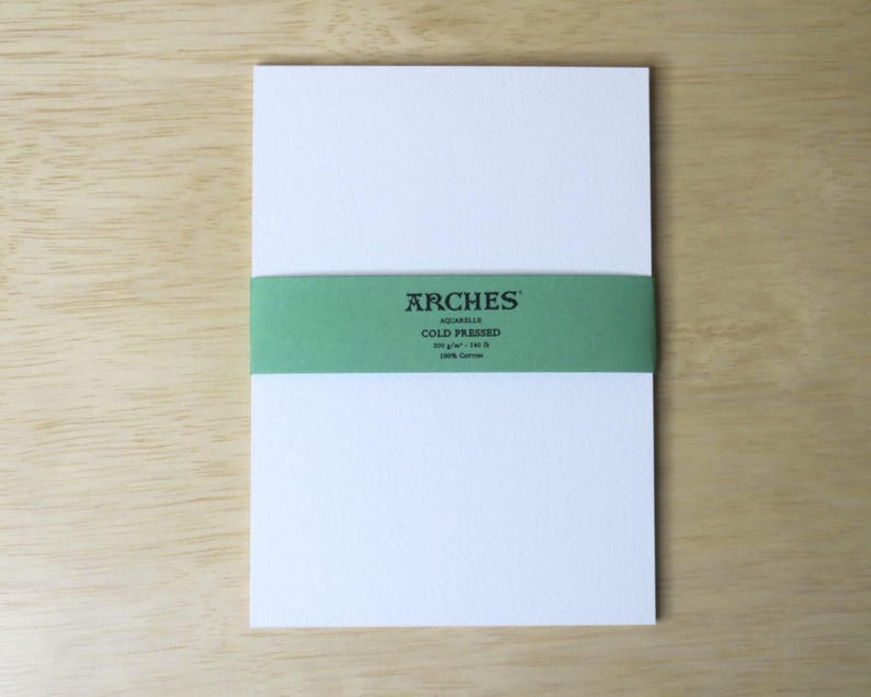 Professional Artist-Grade Arches Aquarelle Cold Pressed 300gsm Watercolor Paper 5" x 7" - with green label. 100% Cotton paper for watercolorists.