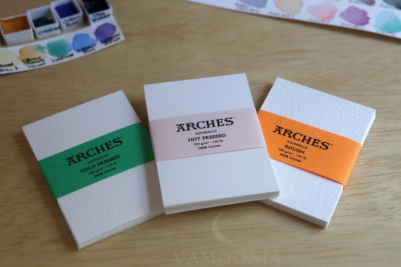Arches Aquarelle Cold Pressed, Hot Pressed, Rough 300gsm Watercolor Paper Sample Pack ATC/ACEO, 2.5 inch by 3.5 inch