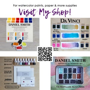 Professional-grade, artist supplies including Daniel Smith prefilled watercolour paint pans, Arches cotton paper CP HP and Rough, and more brands, too!