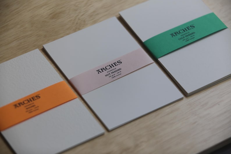 Arches Aquarelle Professional Artist-Grade Cold Pressed, Hot Pressed, Rough 300gsm Watercolor Paper Sample Pack available PRECUT in ATC/ACEO, 2.5 inch by 3.5 inch, 4" x 6" or 5" x 7".