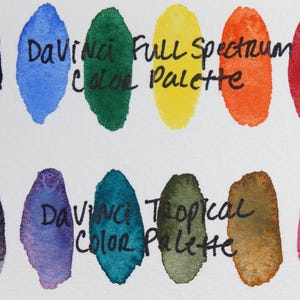 Da Vinci watercolor half pans professionally handpicked for superior performance. Set includes six transparent, granulating pigments: Seaglass, Sage & Amber, Joyce's Mother Violet, Da Vinci Red Tint, Denise's New Green, and Artemis. Professional-grade artist watercolor with fine art quality pigments. Available in pre-filled half pans, quarter pans, or dot cards. Vibrant colors perfect for floral paintings and watercolor techniques. Authentic Da Vinci transparent palette for serious painters.
