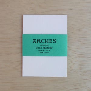 Professional Artist-Grade Arches Aquarelle Cold Pressed 300gsm Watercolor Paper ATC/ACEO, 2.5 inch by 3.5 inch - with green label. 100% Cotton paper for watercolorists. Trading card sized.