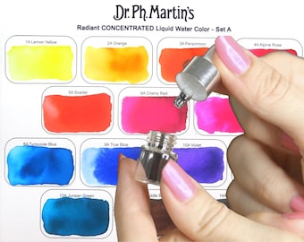 14 Mini Dropper Bottles of Liquid Watercolor | Dr. Ph. Martin's Radiant Concentrated Watercolors | Set A, B, C, D | Watercolor Sample Sets