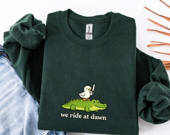 Sudadera con meme de pato y cocodrilo, camiseta gráfica de dibujos animados caprichosos