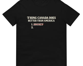 Camiseta "Canadá es mejor que Estados Unidos", camiseta patriótica con humor de hockey