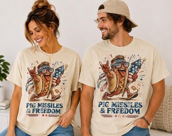4th Of July Hotdog Pig Missiles And Freedom T-Shirt, Patriotic BBQ Humor Gift, American Independence Graphic Tee, Funny Cookout Shirt