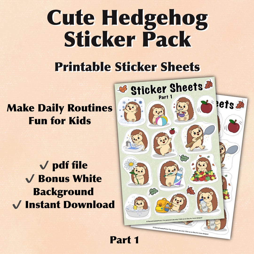 Hedgehog Routine Stickers | Kids Habit Chart Printable (PDF Download ...