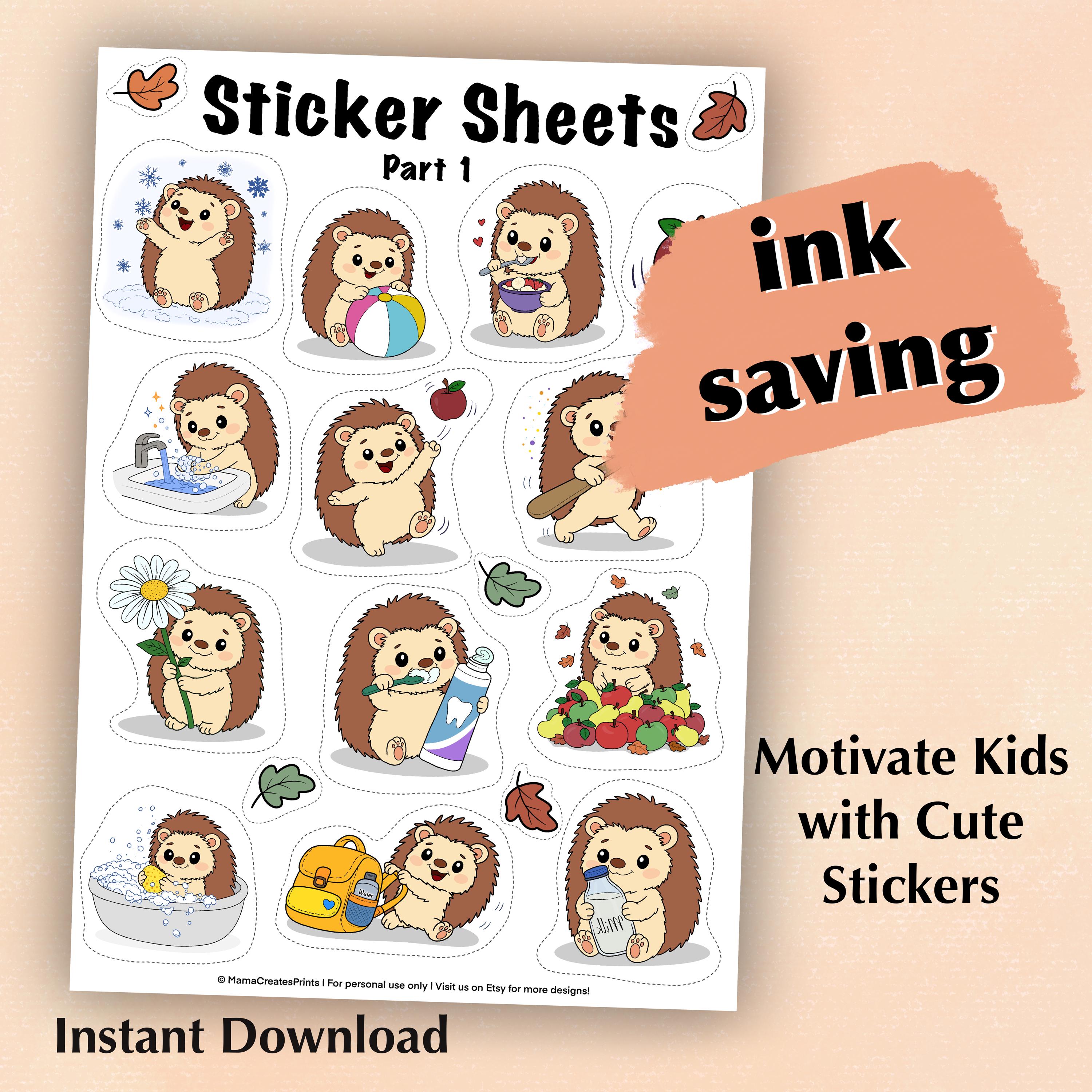 Hedgehog Routine Stickers | Kids Habit Chart Printable (PDF Download ...