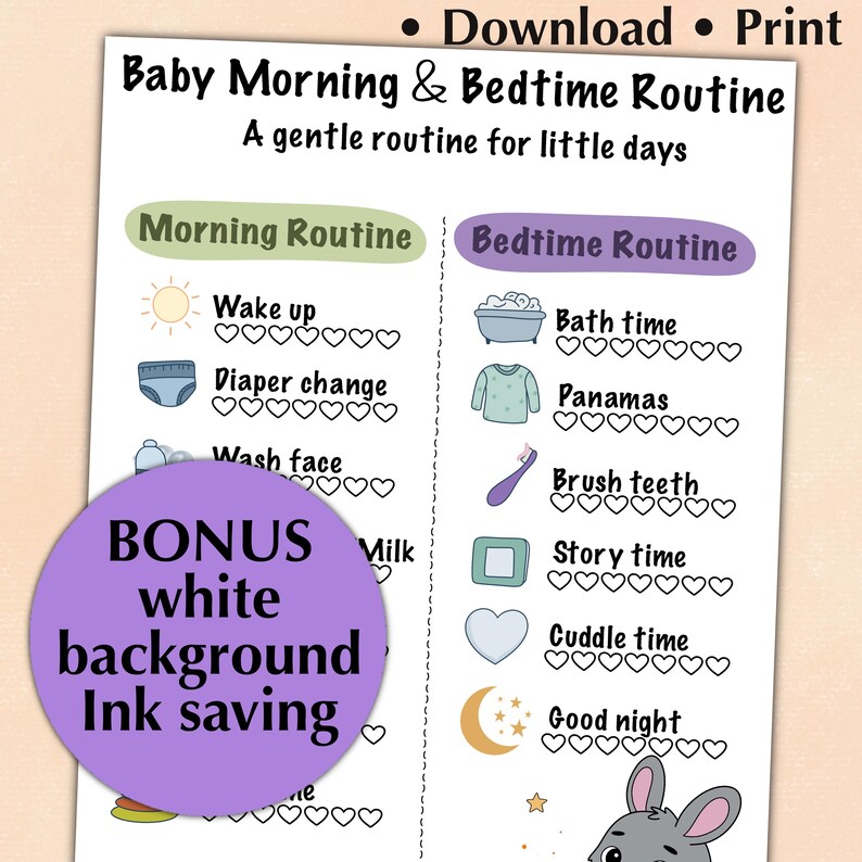Baby Routine Letters Bunny Routine Chart Printable, Baby Morning & Bedtime Routine, Gentle ...