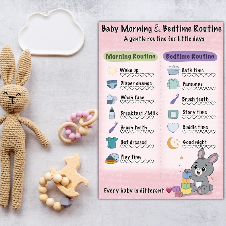 Bunny Routine Chart Printable, Baby Morning & Bedtime Routine, Gentle ...