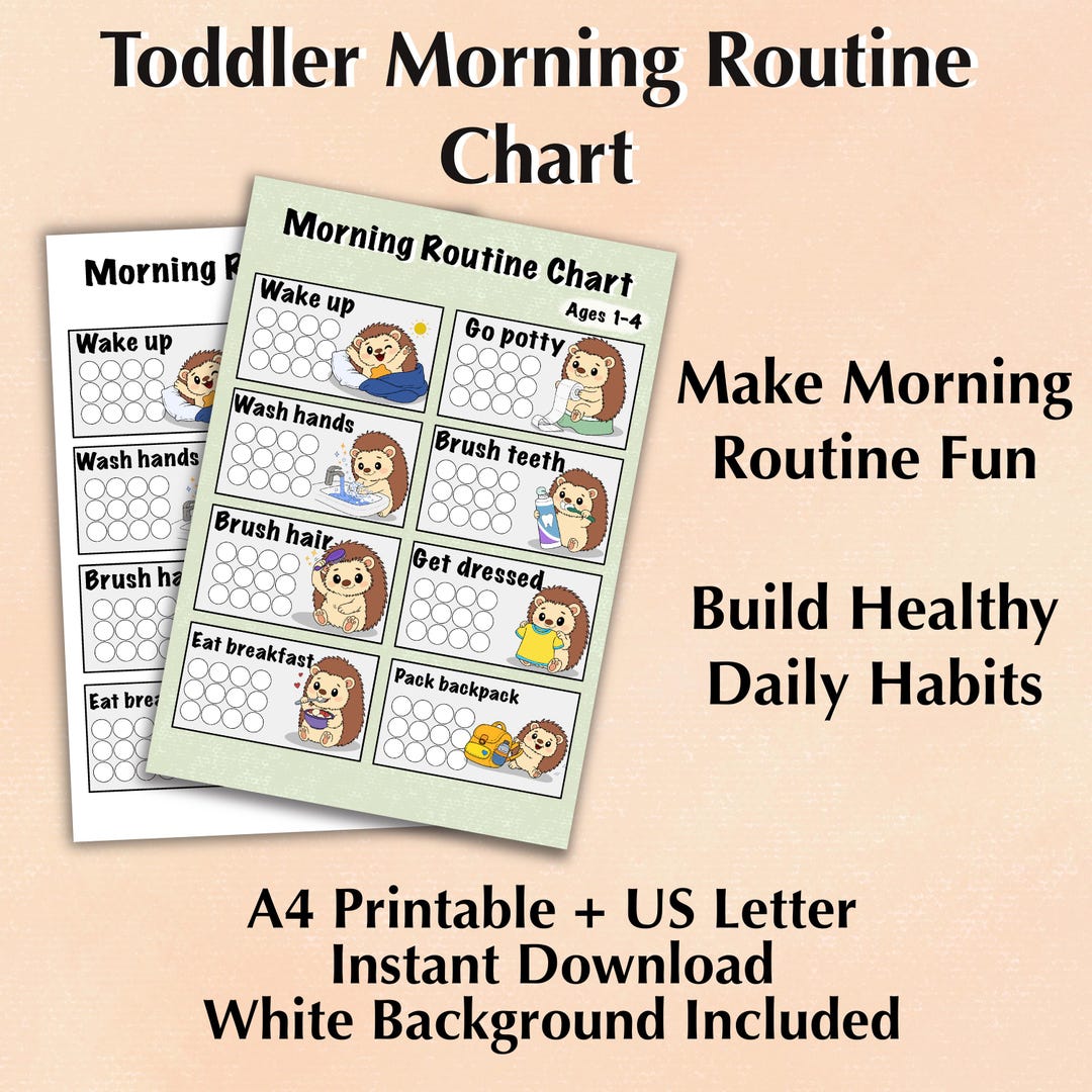 Hedgehog Toddler Morning Routine Chart: Visual Schedule for Kids ...