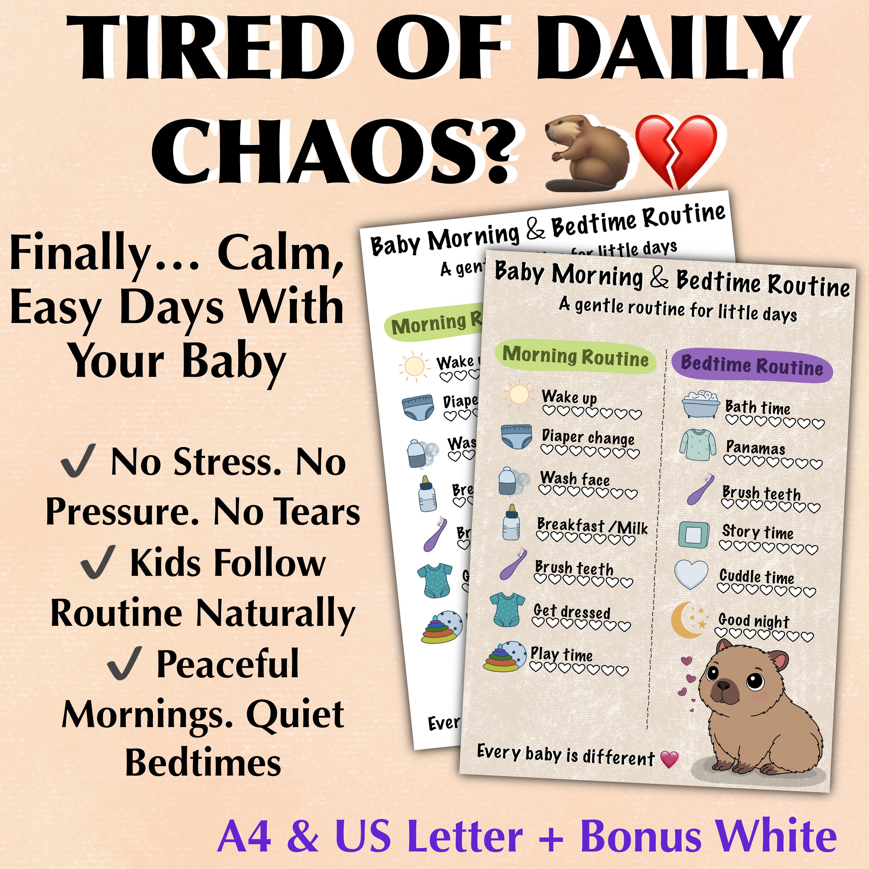 Capybara Baby Routine Chart Printable, Calm Morning & Bedtime Schedule ...