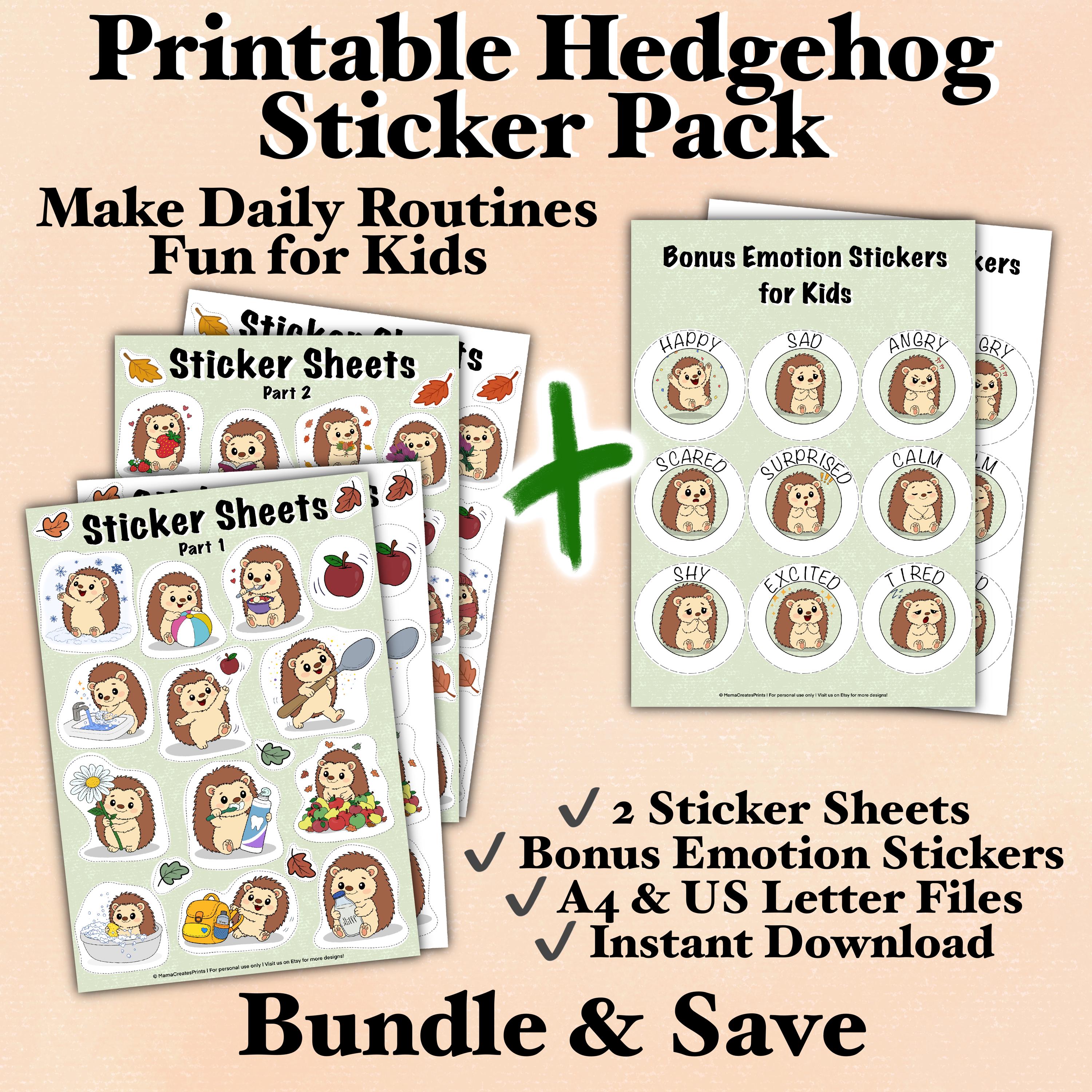 Hedgehog Routine and Emotion Stickers for Kids (digital Download) - Etsy