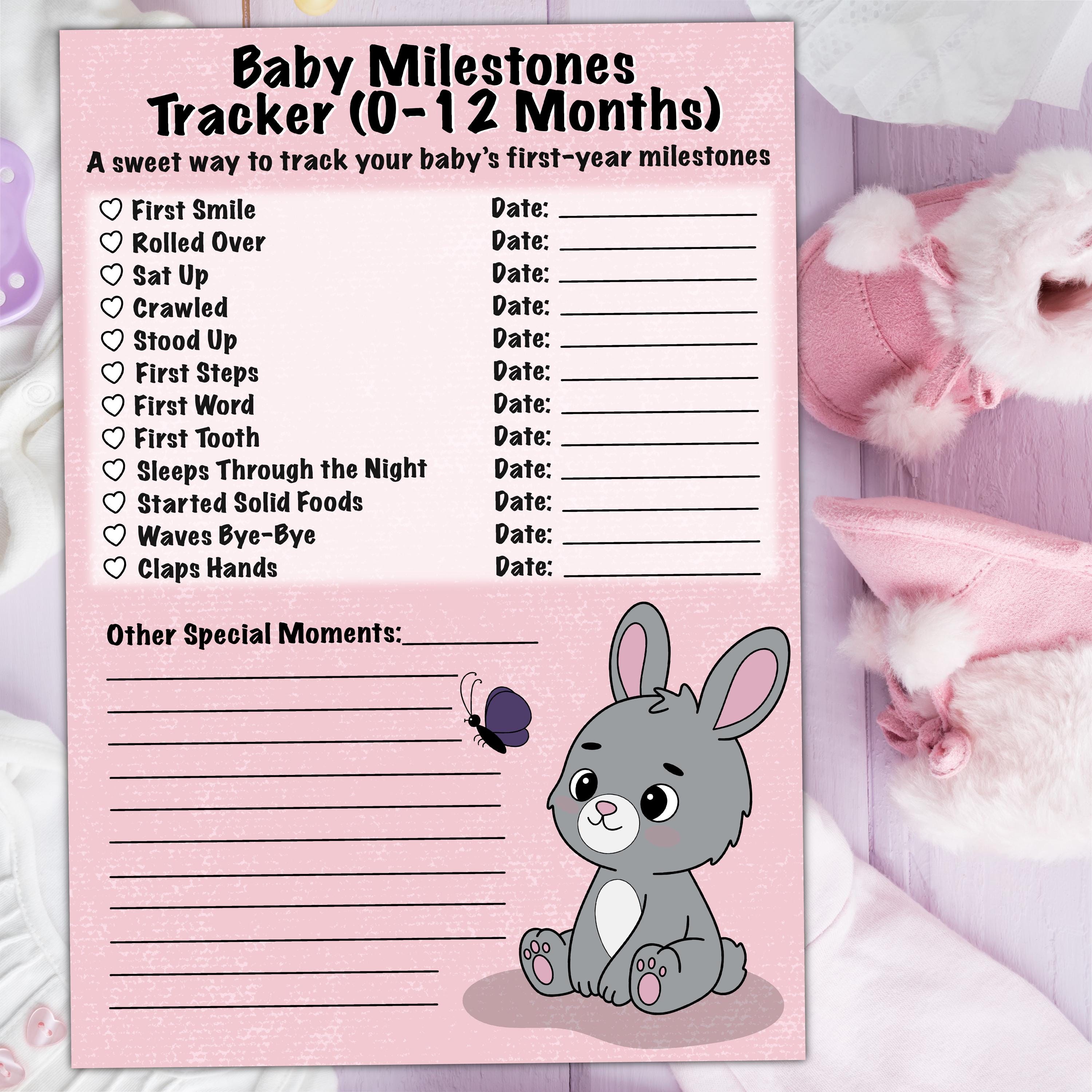 Baby Milestones Tracker 0-12 Months Printable | Bunny First Year Memory ...
