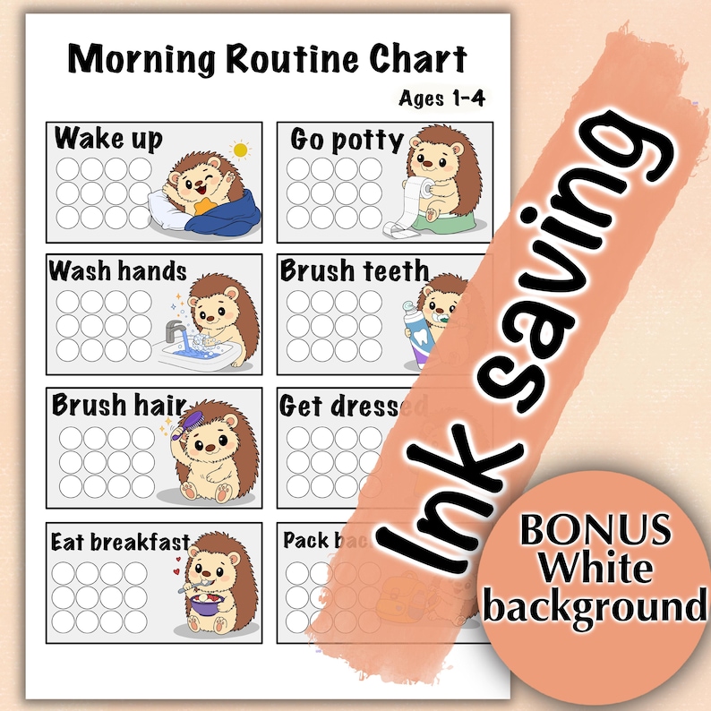 Hedgehog Toddler Morning Routine Chart: Visual Schedule for Kids 1-4 ...