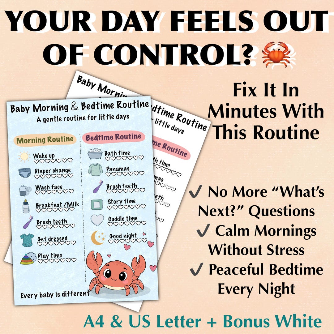 Structured Routine Toddler Crab Baby Routine Chart Printable, Morning & Bedtime Schedule for ...