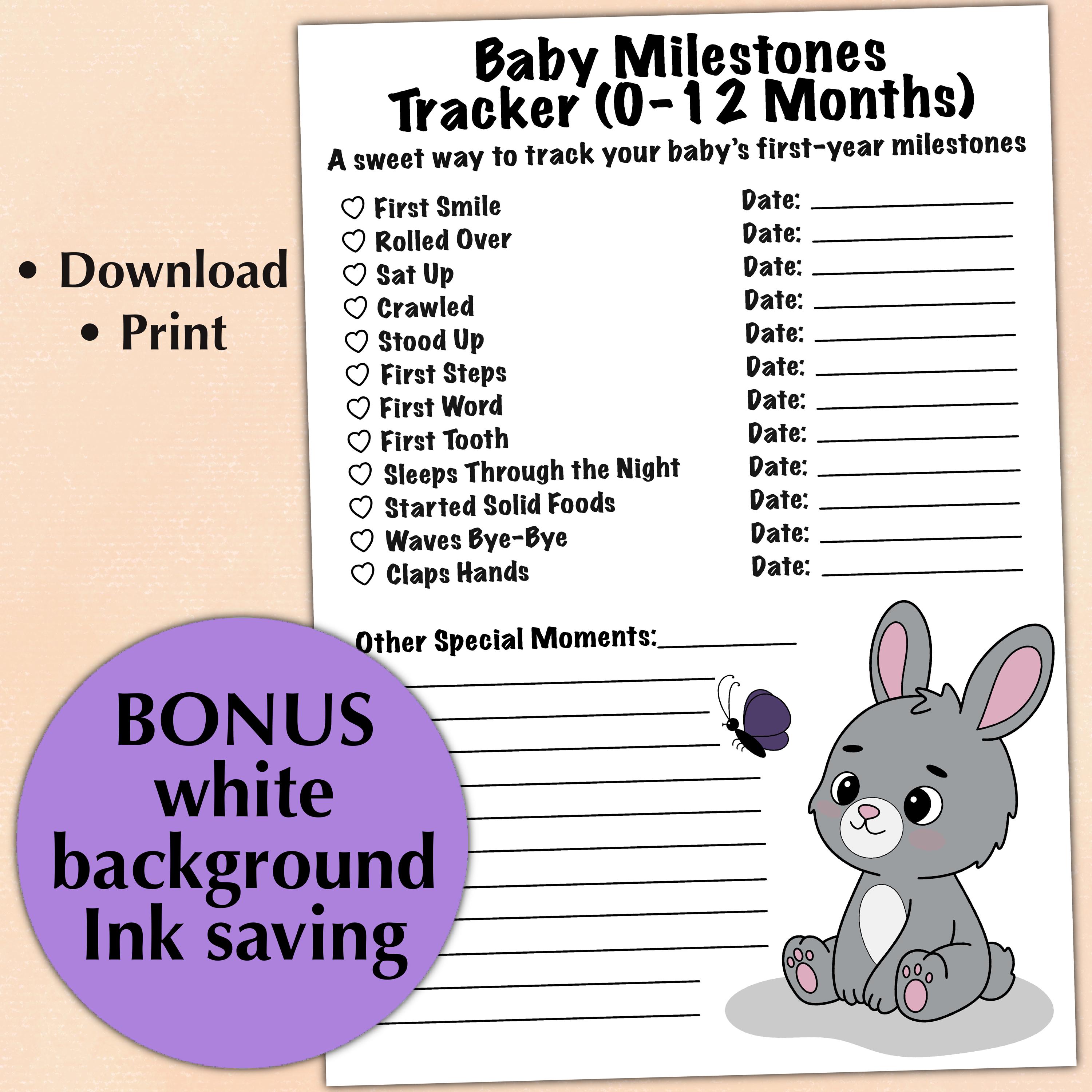 Baby Milestones Tracker 0-12 Months Printable | Bunny First Year Memory ...