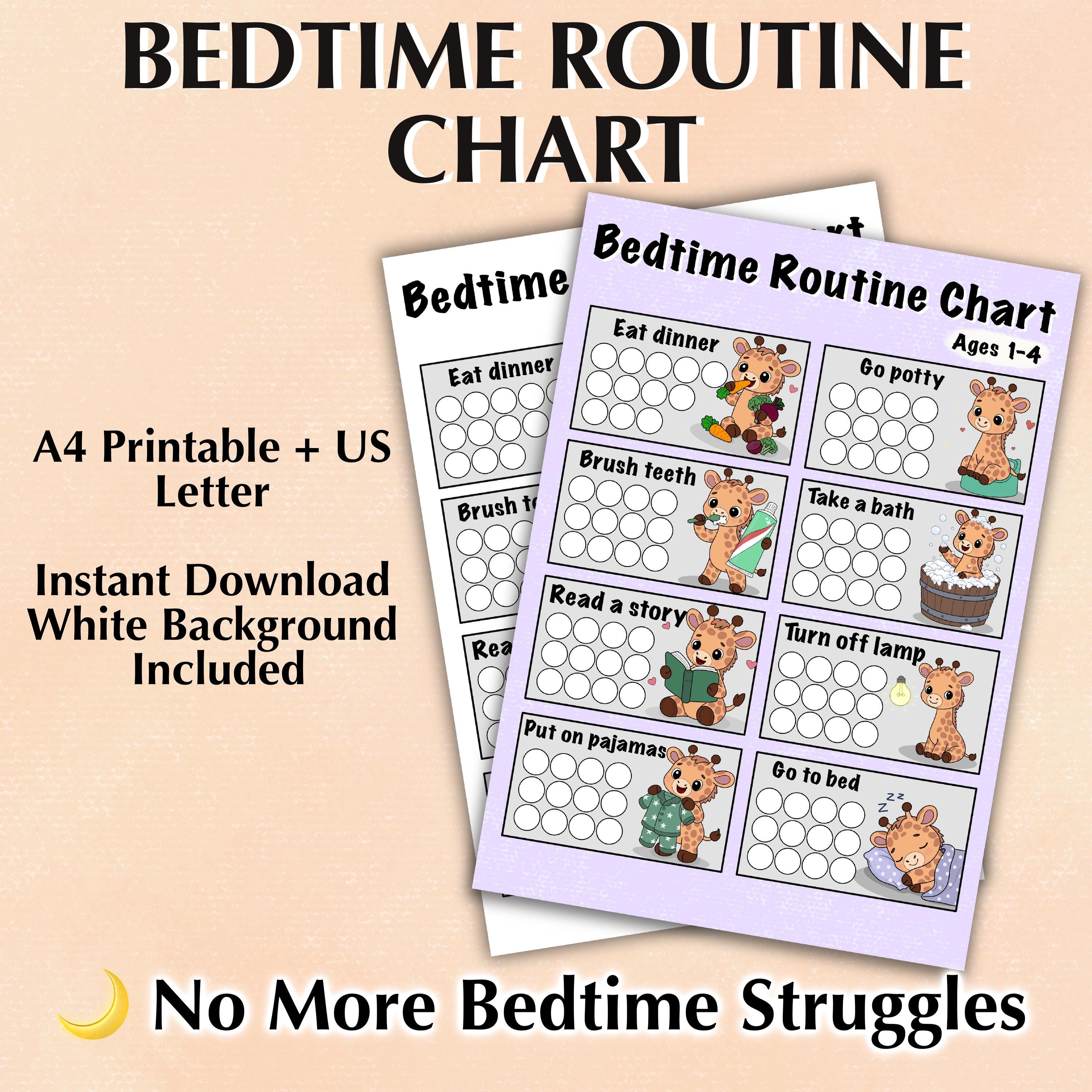 Giraffe Bedtime Routine Chart Printable – Toddler Sleep Routine Visual ...