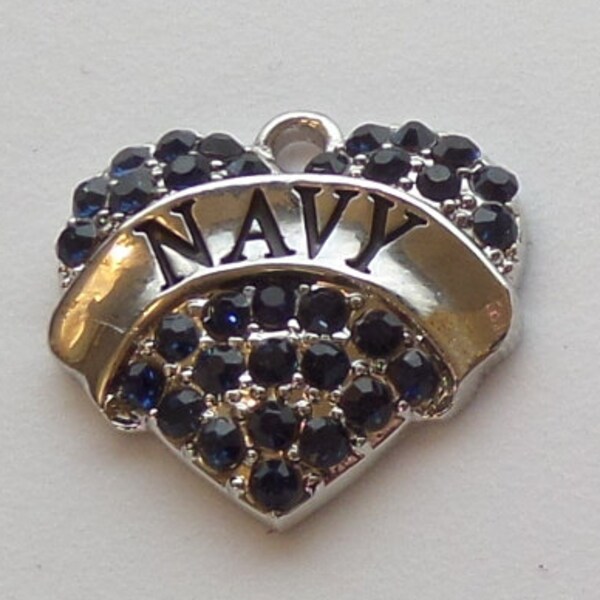 3/4" Silver Plated Blue Rhinestone Navy Charm/Pendant, (Y26)