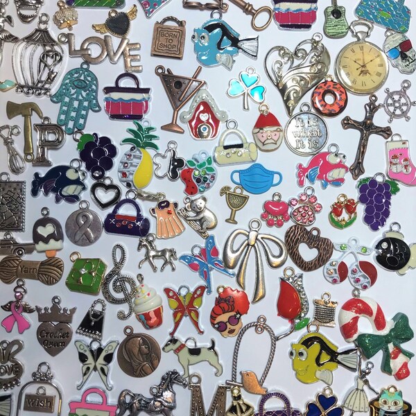 Bulk Charm, Enamel Charms, Jewelry Making, DIY, Discount Supplies, Sample Mix, Pendants, Findings, Silver, Crafting, Beading, Cabochons