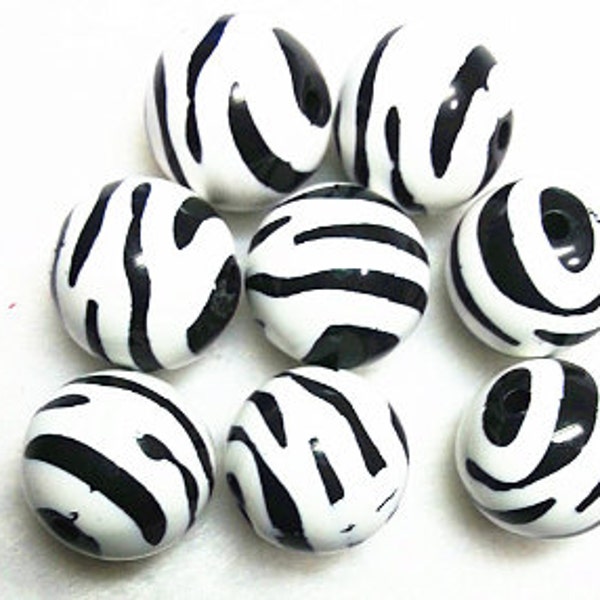 20 mm. 10CT.   Stampa ZEBRA PERLINE, perline di stampa animale bianco e nero, H33