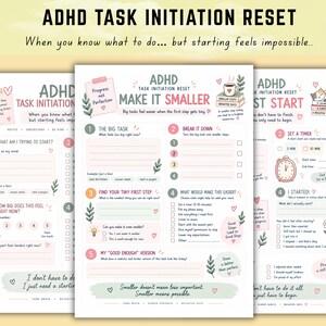 Wydruk z inicjacją zadań ADHD, Arkusz ćwiczeń z paraliżem zadaniowym, Wsparcie w dysfunkcjach wykonawczych, Narzędzie wprowadzające w formacie PDF