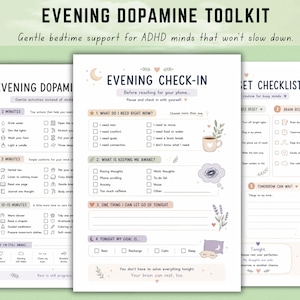 Evening Dopamine Toolkit Printable | ADHD Bedtime Routine | Night Reset Checklist | Executive Dysfunction Support | Sleep Self Care PDF