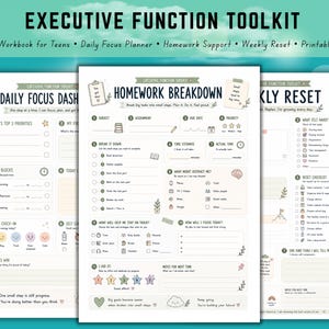 Executive Function Toolkit for Teens, ADHD Workbook Printable, Daily Focus Planner, Homework Organizer, Weekly Reset, Life Skills PDF