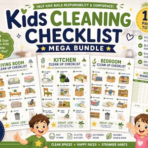 Kids Cleaning Checklist Bundle, Chore Chart Printable, Visual Schedule for Kids, Cleaning Routine, Reward Chart PDF