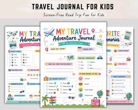Travel Journal For Kids, Vacation Memory Book, Kids Travel Activity Printable, Adventure Journal, Family Trip Keepsake