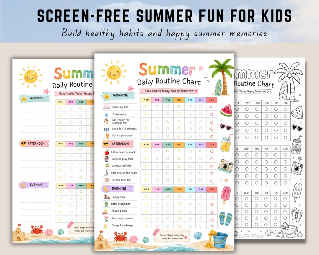 Summer Routine Pdf Summer Daily Routine Chart for Kids Printable, Summer Routine Chart ...