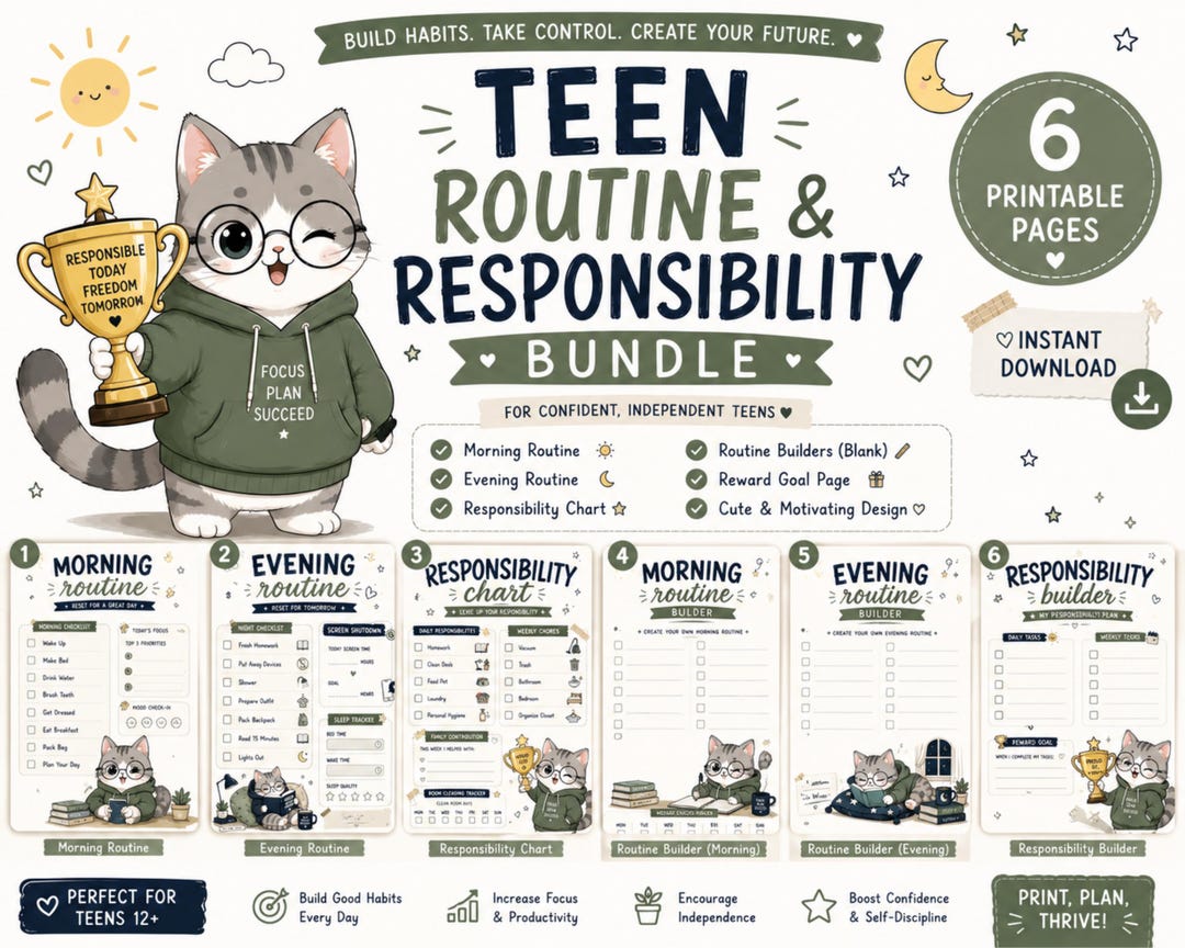 Teen Routine Bundle Printable, Responsibility Chart, Chore Tracker ...