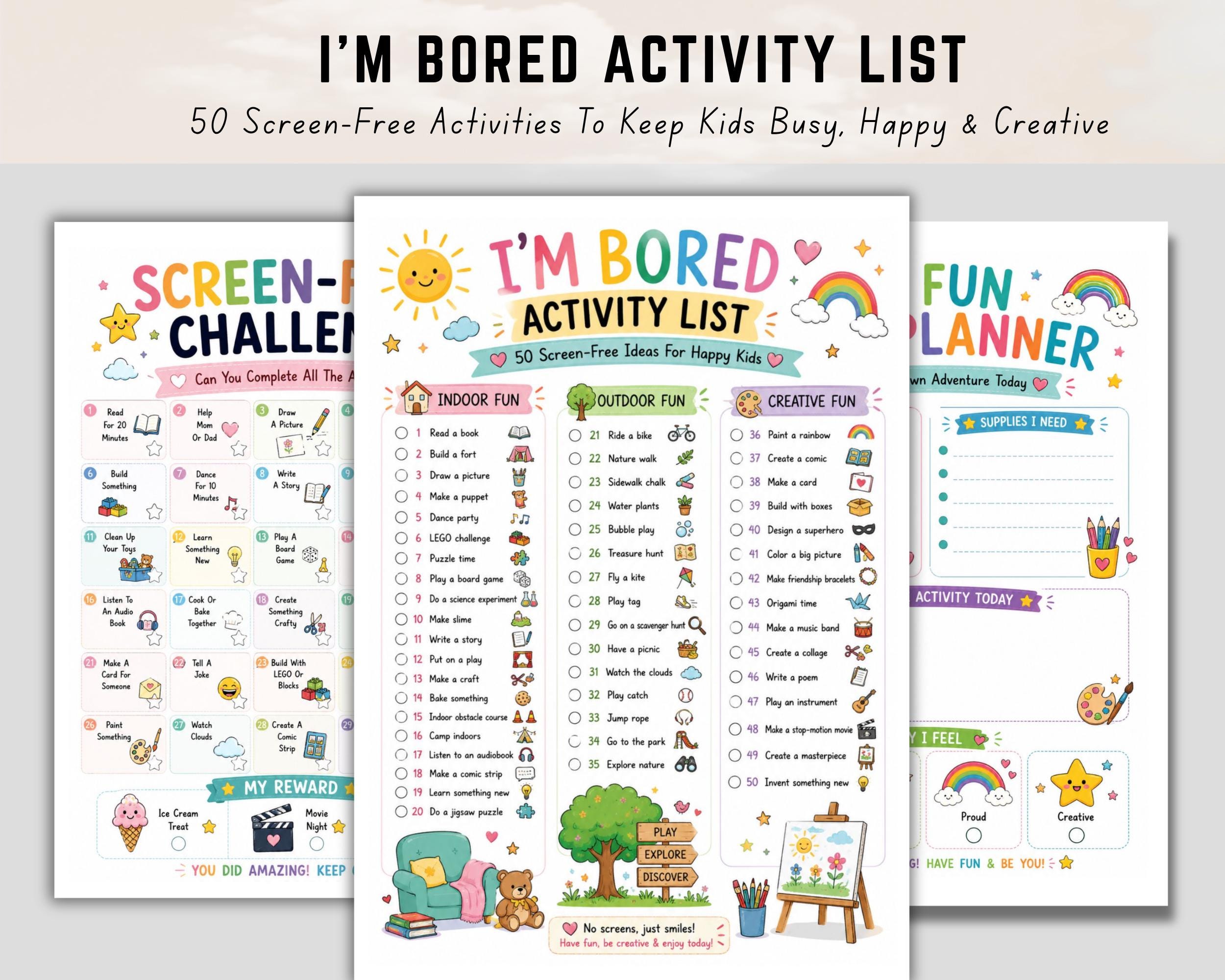 Kids Activity List Printable, Screen Free Activities for Kids ...