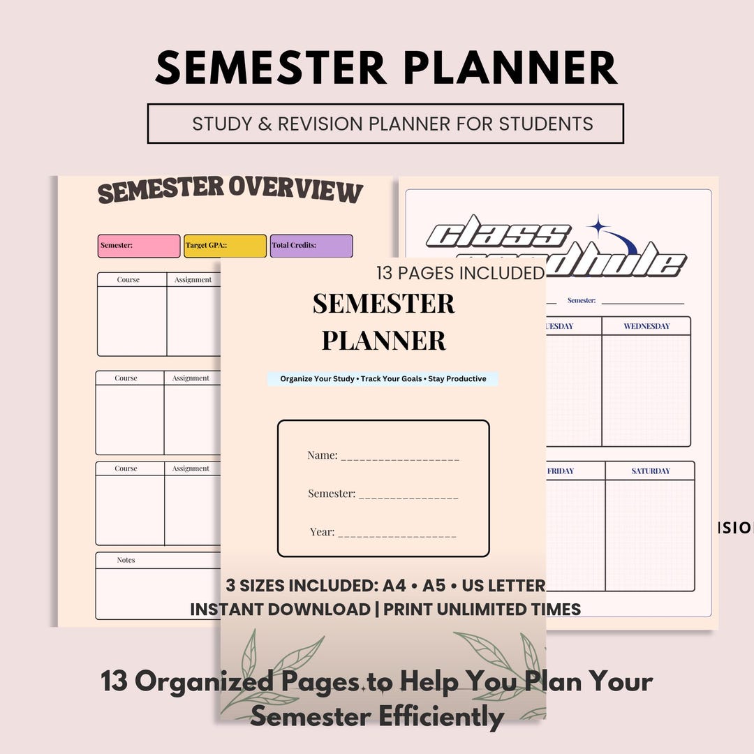 Semester Planner Printable | Student Planner | Study Planner for ...