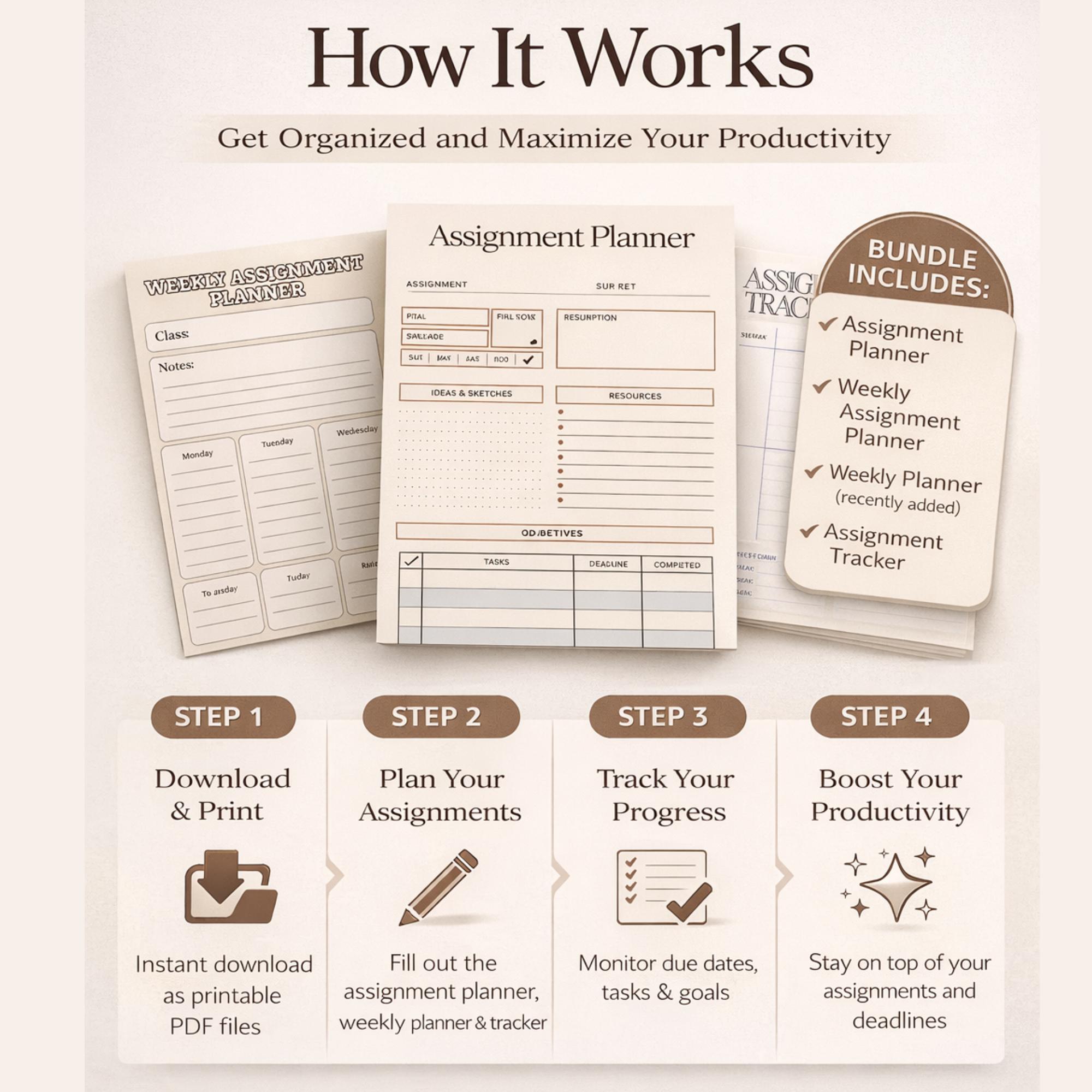 Assignment Planner Printable PDF, Student Organizer Bundle, Weekly ...
