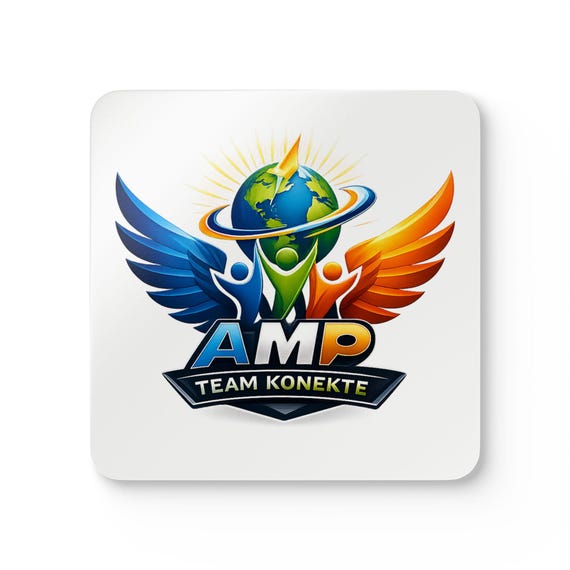 AMP Team Konekta Logo Corkwood Coaster Set | Colorful Globe Wings