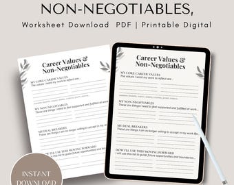 CAREER Values Worksheet: Work PRIORITIES And Non-Negotiables, Printable Digital Download PDF