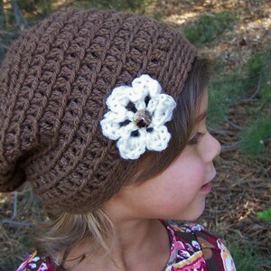 Crochet Slouch Beanie CROCHET PATTERN Baby slouchy beanie with flower image 5