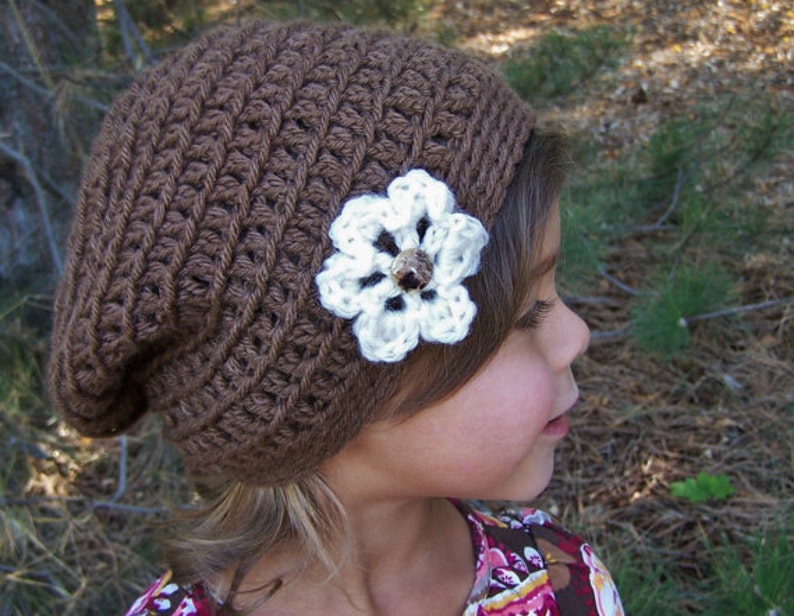 Crochet Slouch Beanie CROCHET PATTERN Baby slouchy beanie with flower image 5