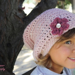 Crochet Slouch Beanie CROCHET PATTERN Baby slouchy beanie with flower image 3