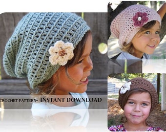 Crochet Slouch Beanie- CROCHET PATTERN- Baby slouchy beanie with flower