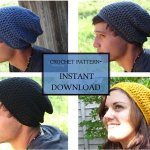crochet PATTERN- Slouchy beanie- Adult Men and Women&#39;s Sizes also Made to Order