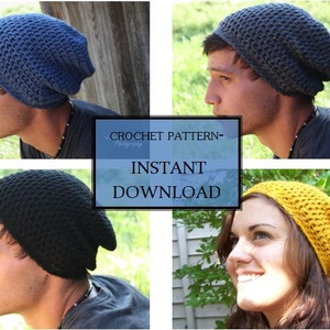 crochet PATTERN- Slouchy beanie- Adult Men and Women's Sizes also Made to Order