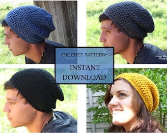 crochet PATTERN- Slouchy beanie- Adult Men and Women's Sizes also Made to Order